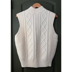 NWT Varley Joilette Roll Neck Cable Knit Sweater Layering Vest Egret Cream Small